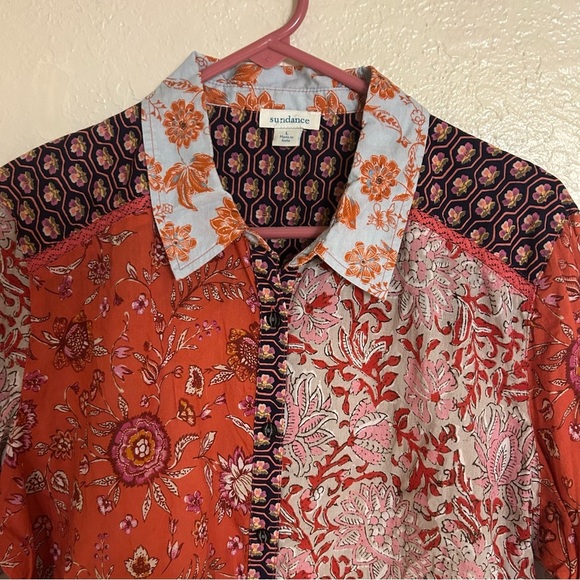 Sundance KalamarianOrange Floral Patchwork Blouse Cotton Size Large Boho - Picture 5 of 13